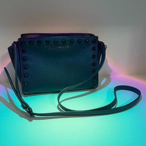 MICHAEL KORS Navy / Dark Blue Leather Studded Crossbody Bag Medium Sized